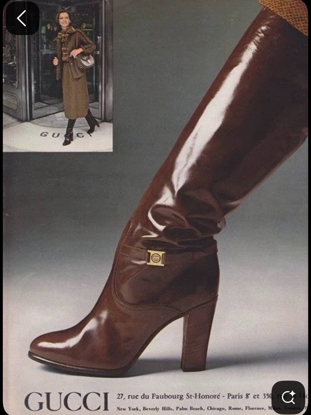1977 Vintage Gucci Brown Leather Knee Boot with Gold Logo Accent